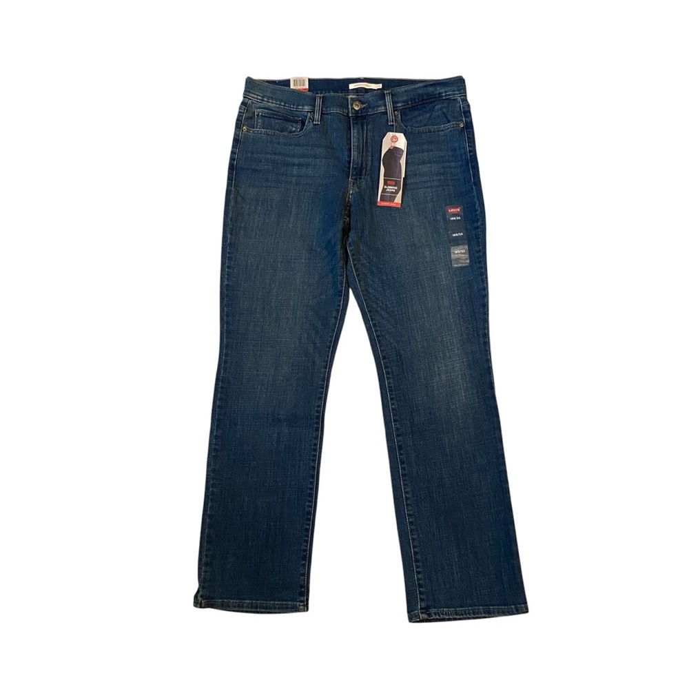 LEVIS Slimming Straight Jeans Stretch Denim Blue NWT Womens Size 16S/33